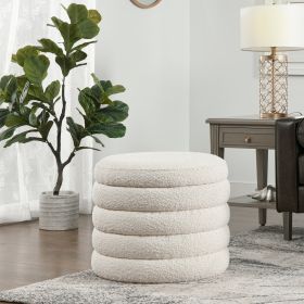 Fuji 19" Oversized Round Storage Ottoman, Ivory White Boucle