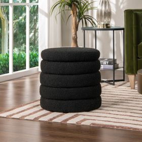 Fuji 19" Oversized Round Storage Ottoman, Ebony Black Boucle