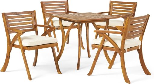 OUTDOOR HERMOSA 5 PIECE WOOD DINING SET WITH CUSHIONS