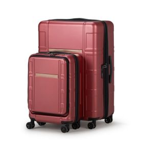 Luggage Expandable Suitcase 2 Piece Set Carry On ABS+PC Spinner Trolley with pocket Compartment Weekend Bag , Wine Red Color