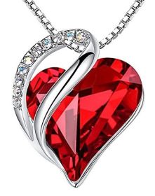 Leafael Mother's Day Necklace, Infinity Love Heart Pendant with Birthstone Crystals, Jewelry Gifts for Women (Color: Red)