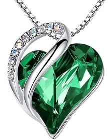 Leafael Mother's Day Necklace, Infinity Love Heart Pendant with Birthstone Crystals, Jewelry Gifts for Women (Color: Grass green)