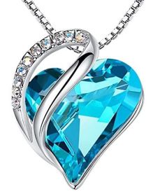 Leafael Mother's Day Necklace, Infinity Love Heart Pendant with Birthstone Crystals, Jewelry Gifts for Women (Color: Sea Blue)