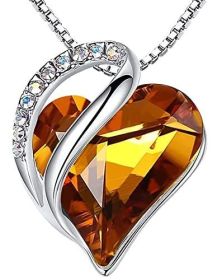 Leafael Mother's Day Necklace, Infinity Love Heart Pendant with Birthstone Crystals, Jewelry Gifts for Women (Color: amber)