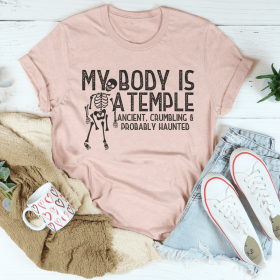 My Body Is A Temple Halloween T-Shirt (Color: Heather Prism Peach, size: 3XL)