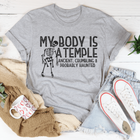My Body Is A Temple Halloween T-Shirt (Color: Athletic Heather, size: XL)
