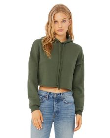 Ladies' Cropped Fleece Hoodie - PEACH - S (Color: MILITARY GREEN, size: M)