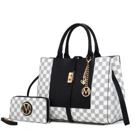 MKF Collection Yuliana Circular Print Satchel Bag with Wallet by Mia K (Material: Vegan Leather, Color: Black)