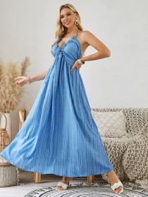 Bohemian Halter Maxi Dress - Women's Summer Sleeveless Flowy Beach Dress (Color: DarkBlue, size: L)