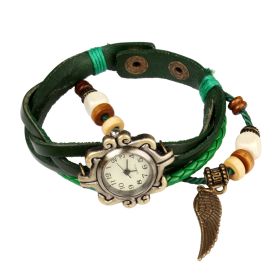 Beautiful Bohemian Style Retro Handmade Leather Angel Wing Women's Watches (Color: Green)