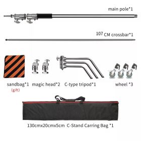 260cm Stainless Photography Tripod C-stand Light Stand 100% Metal 8.53ft With Boom Arm Professional For Photo Studio Softbox (Color: 2.6M with wheel bag)