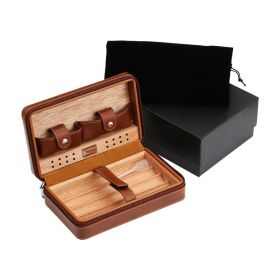 Luxury Cigar Humidor With Lighter Cutter Set Smoking Accessories Puro Lighter Jet Torch Windproof Gas Metal Charuto Punch Drill (Color: Only Brown Case)