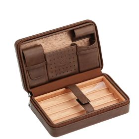 GALINER Leather Cigar Case Travel Humidor Cedar Wood 4 Tube Holder Cigar Box Portable Accessories Cigar Humidor Box (Color: GALINER 1 Brown)