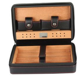 GALINER Leather Cigar Case Travel Humidor Cedar Wood 4 Tube Holder Cigar Box Portable Accessories Cigar Humidor Box (Color: GALINER 2 Black)
