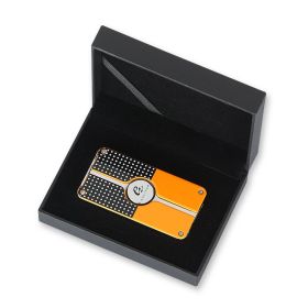 GALINER Luxury Cigar Lighter With Hole Punch Cigar Puncher Metal New Yellow Torch Lighters Butane Refillable Turbo Lighter (Color: Gold)