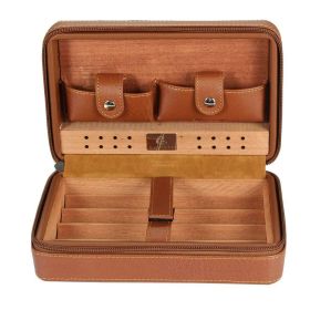 GALINER Leather Cigar Case Travel Humidor Cedar Wood 4 Tube Holder Cigar Box Portable Accessories Cigar Humidor Box (Color: GALINER 2 Brown)