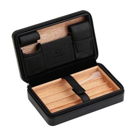 GALINER Leather Cigar Case Travel Humidor Cedar Wood 4 Tube Holder Cigar Box Portable Accessories Cigar Humidor Box (Color: GALINER 1 Black)