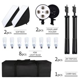 SH Softbox Lighting Kit Photography Continuous 50x70CM Light Soft Box For Photo Studio With 8PCS E27 Socket Lighting Bulbs (Color: 45W LED bulb)