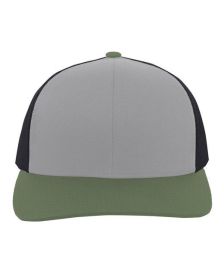 Pacific Headwear 104C Trucker Snapback Hat (Color: HT GR/ LT CH/ MG, size: OS)