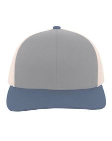 Pacific Headwear 104C Trucker Snapback Hat (Color: HT GR/ BG/ OC BL, size: OS)