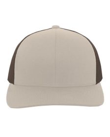 Pacific Headwear 104C Trucker Snapback Hat (Color: KHAKI/ BROWN, size: OS)
