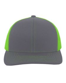 Pacific Headwear 104C Trucker Snapback Hat (Color: GRAPHITE/ N GRN, size: OS)