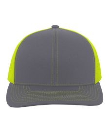 Pacific Headwear 104C Trucker Snapback Hat (Color: GRAPHITE/ N YLLW, size: OS)