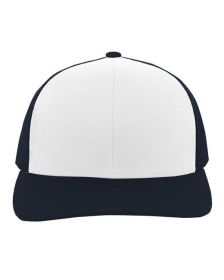 Pacific Headwear 104C Trucker Snapback Hat (Color: WHITE/ NVY/ NVY, size: OS)