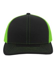Pacific Headwear 104C Trucker Snapback Hat (Color: BLACK/ NEON GRN, size: OS)