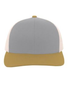 Pacific Headwear 104C Trucker Snapback Hat (Color: HT GR/ BG/ AM GD, size: OS)