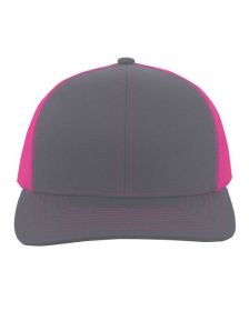 Pacific Headwear 104C Trucker Snapback Hat (Color: GRAPHITE/ PINK, size: OS)