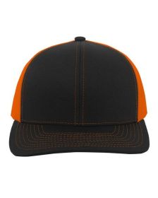 Pacific Headwear 104C Trucker Snapback Hat (Color: BLACK/ NEON ORNG, size: OS)