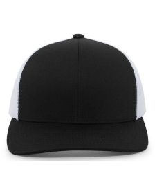 Pacific Headwear 104C Trucker Snapback Hat (Color: BLACK/ WHITE, size: OS)